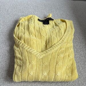 Ralph Lauren Pale Yellow Cable V-Neck Sweater